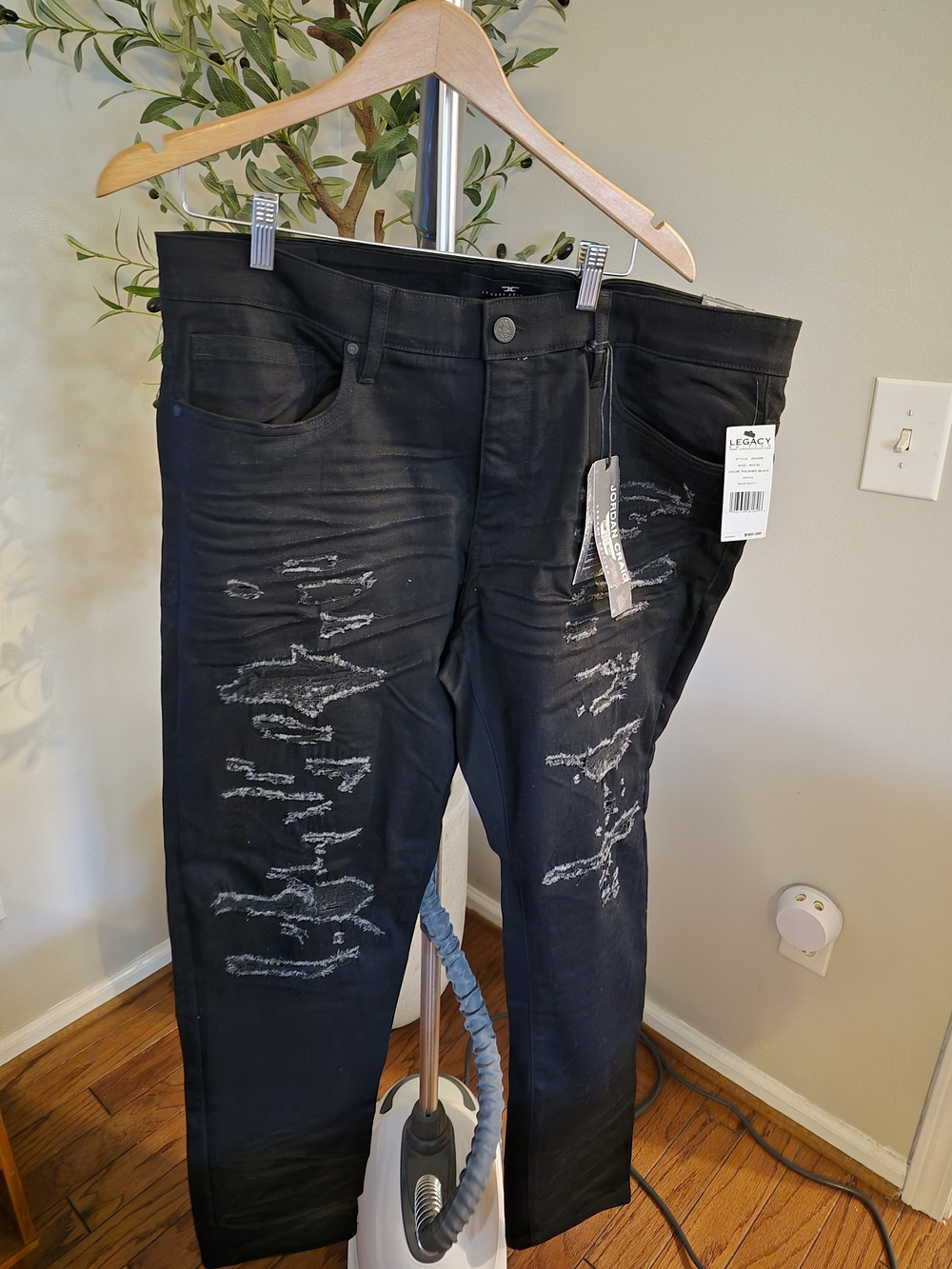 Jordan Craig Black Straight Jeans with Distressed Detail W40xL32